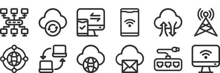 set 12 thin outline icons such as computer vector image