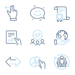 Pie chart teamwork and document icons set smile vector