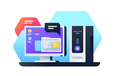 desktop computer using modern app for working vector image