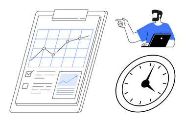 graph chart on a clipboard with person using vector image