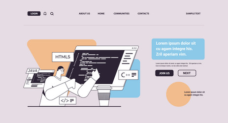 programmer writing code for computer app vector image