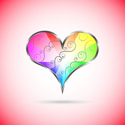 Rainbow heart with curly pattern inside vector