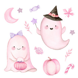 Watercolor Halloween Ghosts - Cute Clip Art Vector Image