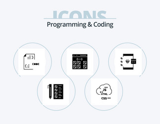 programming and coding glyph icon pack 5 vector image