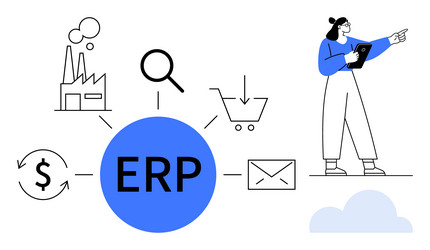 erp system concept with centralized elements vector image