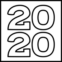 Line art black and white 2020 new year square vector