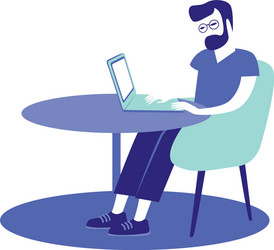 young man sitting at his desk using laptop vector