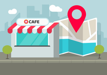 cafe shop store location with pin pointer vector image