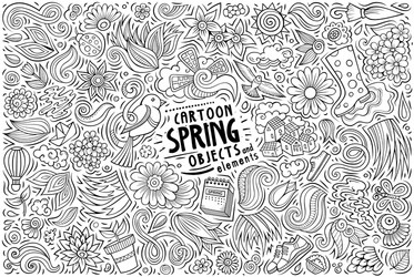 set spring theme items objects and symbols vector image