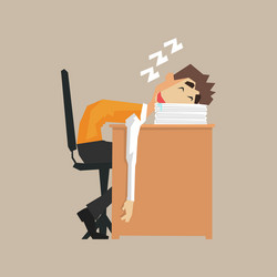 Office worker sleeping on pile of papers vector