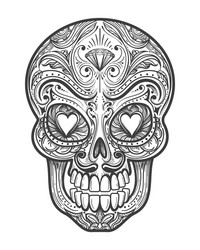Sugar Skull with Hearts Vector Image