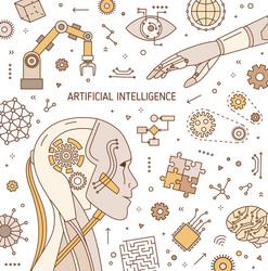 square card template with robot head robotic arm vector image