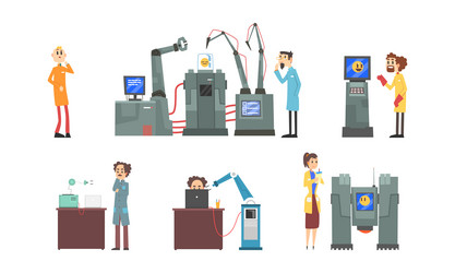 engineers programmer creating robots set vector image