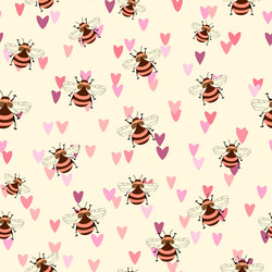 seamless pattern with bees on color background vector image