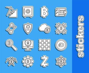 set line blockchain technology bitcoin vector image