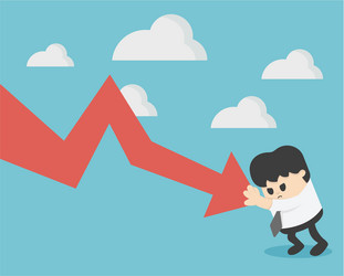 Cartoon man holding arrow falling down Royalty Free Vector
