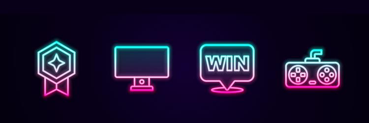 set line game rating with medal computer monitor vector image