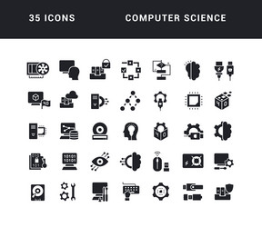 set of simple icons computer science vector image