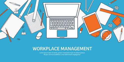 workplace with table and computer vector image