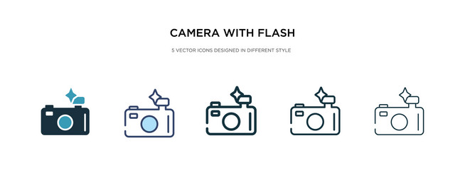 Camera with flash icon in different style two vector