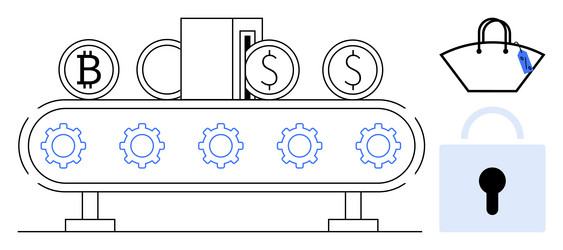 factory machine producing bitcoin and dollar coins vector image