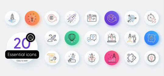 Startup line icons set of launch project vector