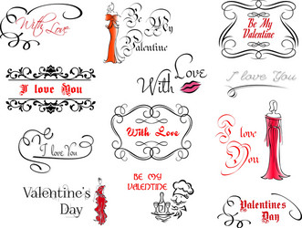 Valentines day card set with hand drawn style Vector Image