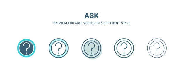 ask icon in 5 different style outline filled two vector image