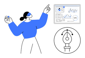 data analysis visualized with interactive screen vector image