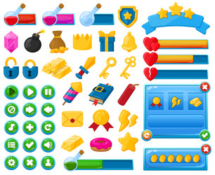 Mobile Game UI Elements - Icons & Buttons vector image
