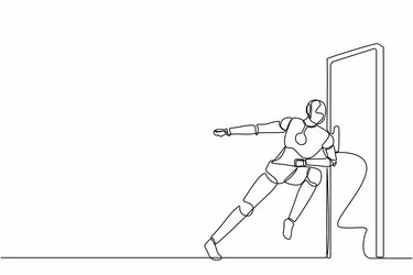 single continuous line drawing robots running vector image