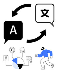 language translation workflow diagram and data vector image