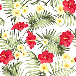 Tropical Plumeria & Palms Pattern Vector Image
