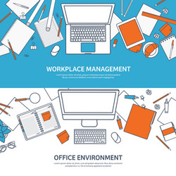 workplace with table and computer vector image