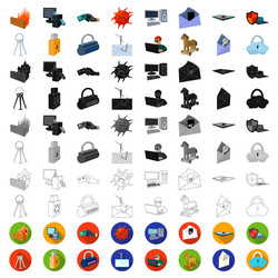 Hacker and hacking cartoon icons in set collection vector