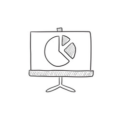 Roller screen with the pie chart sketch icon vector