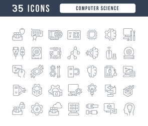 set of linear icons computer science vector image