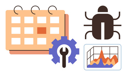 workflow management with calendar bug monitoring Vector Image