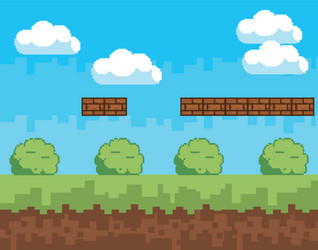 arcade game world and pixel scene design vector image