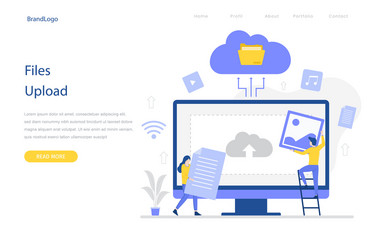file upload landing page template vector image