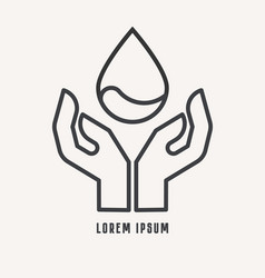 Modern line icon with hand and drop of water vector