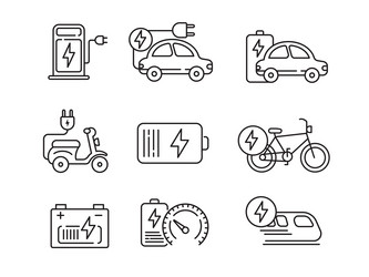 Set of electric vehicle icons with linear style vector