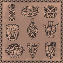 set of hand drawn fancy masks in african style vector image