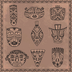 Set of hand drawn fancy masks in african style vector