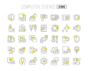 set of linear icons computer science vector image
