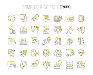 set of linear icons computer science vector