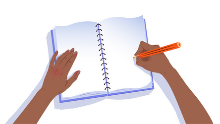 Top view hand writing in notebook vector