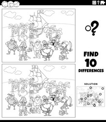 Differences game with cartoon pirates coloring vector