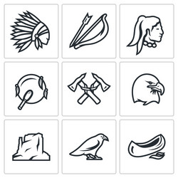 set of apaches icons injun bow and arrow vector image