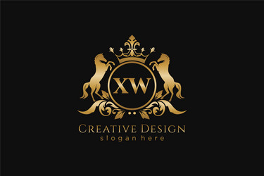 initial xw retro golden crest with circle and two vector image
